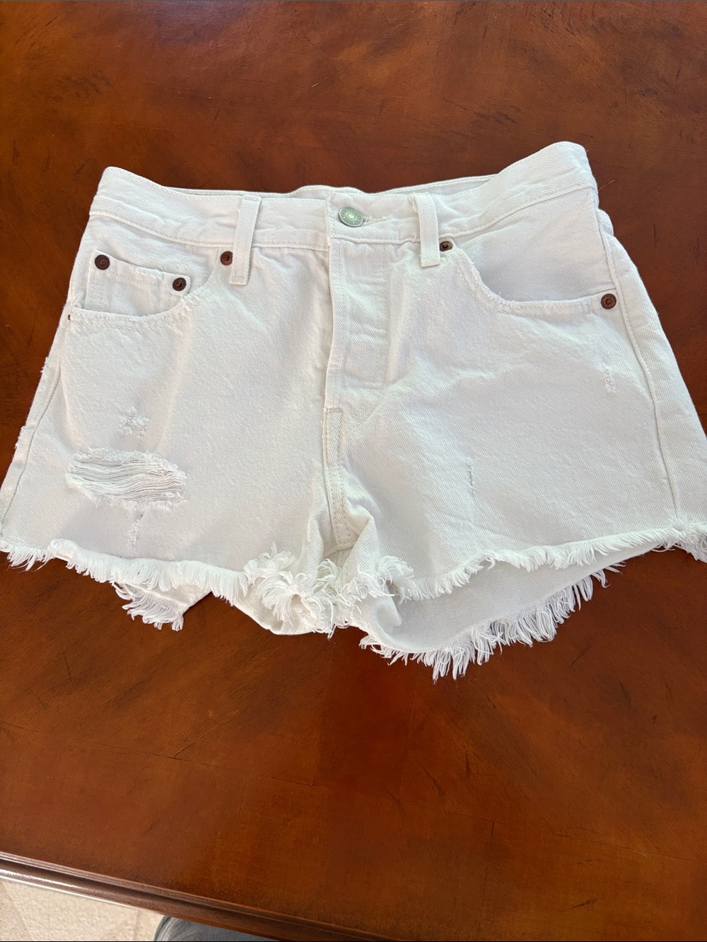 Levi's 501 distressed White Denim cutoff Shorts